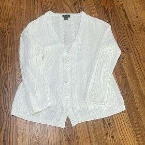 Eddie Bauer real Y2K sz L white/off white v neck cardigan natural linen/cotton